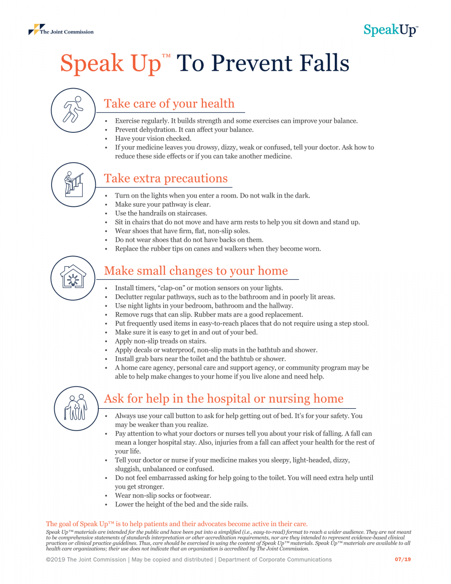Informational graphic about Speak Up to Prevent Falls